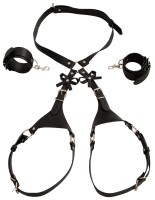 Bad Kitty Harness with Cuffs aus stilvollem schwarzem Lederimitat