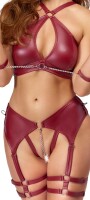 Cottelli BONDAGE Set mit Soft-BH, Straps-String ouvert und Soft-Handfesseln L