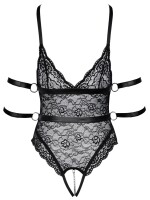 Cottelli BONDAGE Body ouvert mit 2 abnehmbaren Strapsen M
