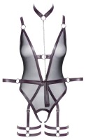 Cottelli BONDAGE Body ouvert mit Kettenleine und zwei Armfesseln XL