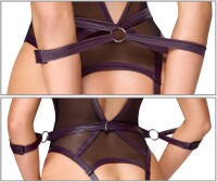 Cottelli BONDAGE Body ouvert mit Kettenleine und zwei Armfesseln XL