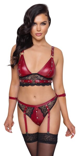 Cottelli BONDAGE Set im edlen roten Mattlook mit feinen schwarzen Spitzen S