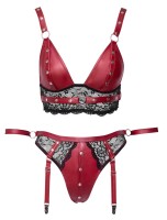 Cottelli BONDAGE Set im edlen roten Mattlook mit feinen schwarzen Spitzen XL