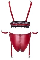 Cottelli BONDAGE Set im edlen roten Mattlook mit feinen schwarzen Spitzen XL