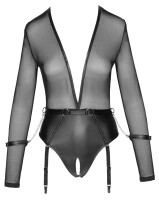 Cottelli BONDAGE Body mit transparentem Powernet-Oberteil M