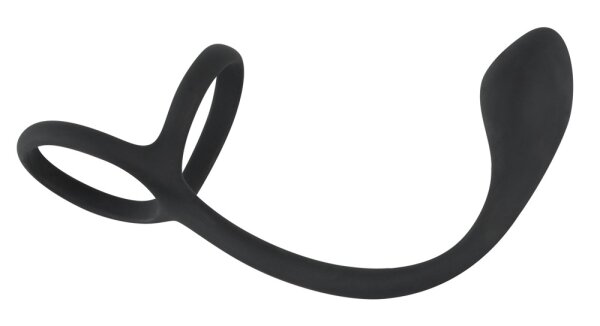Black Velvets Cock & ball ring with butt plug