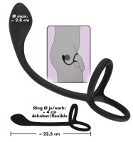 Black Velvets Cock & ball ring with butt plug