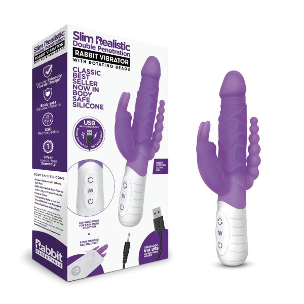 RABBIT ESSENTIALS Slim realistic double penetration purple