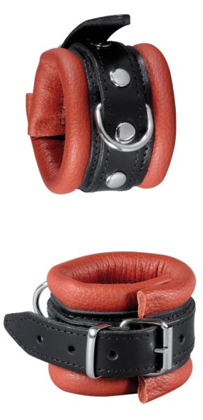 XX-DREAMSTOYS Leder-Handfessel rot/schw.