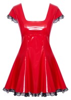 Black Level Kleid aus Lack mit schwarzen Spitzenrüschen an Arm & Saum