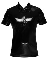 Black Level Shirt aus Lack mit Druckknopfleiste & Kragen