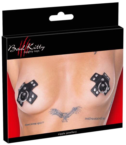 Bad Kitty Nipple Sticker jeweils mit Ring und Nietenbesatz