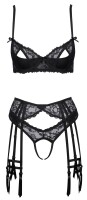 Cottelli LINGERIE Set mit Bügel-BH, Strapsgürtel, Riostring