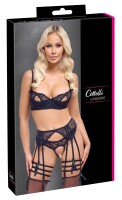 Cottelli LINGERIE Set mit Bügel-BH, Strapsgürtel, Riostring